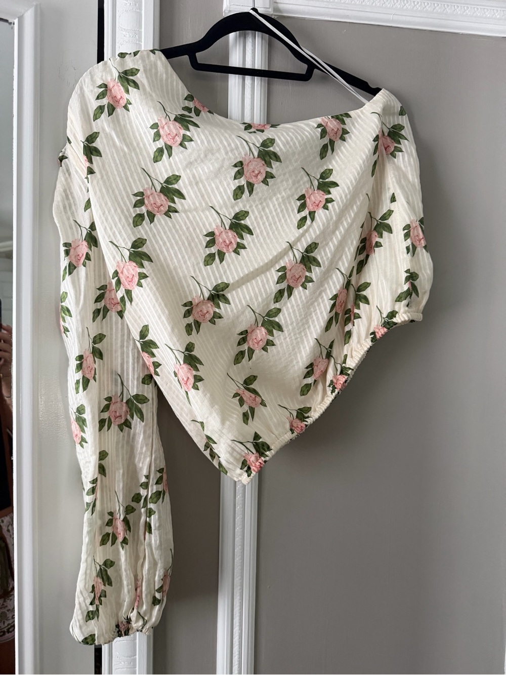 Cami NYC Cream Blouse with Pink Rose Print